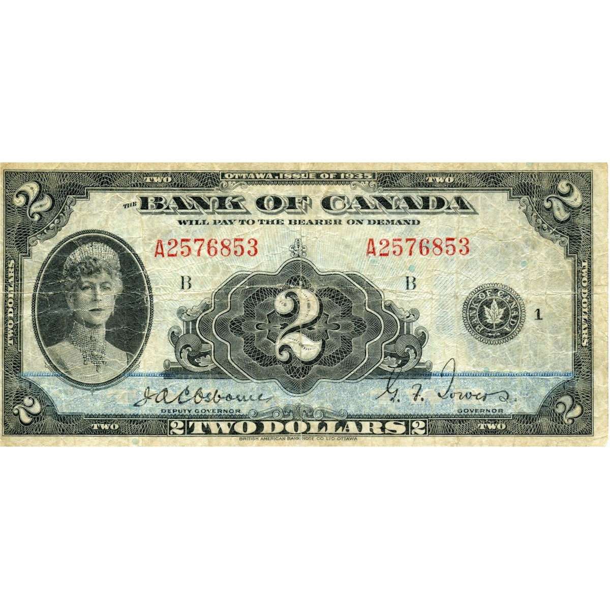 BC-3 1935 Canada $2 Osborne-Towers, English, F