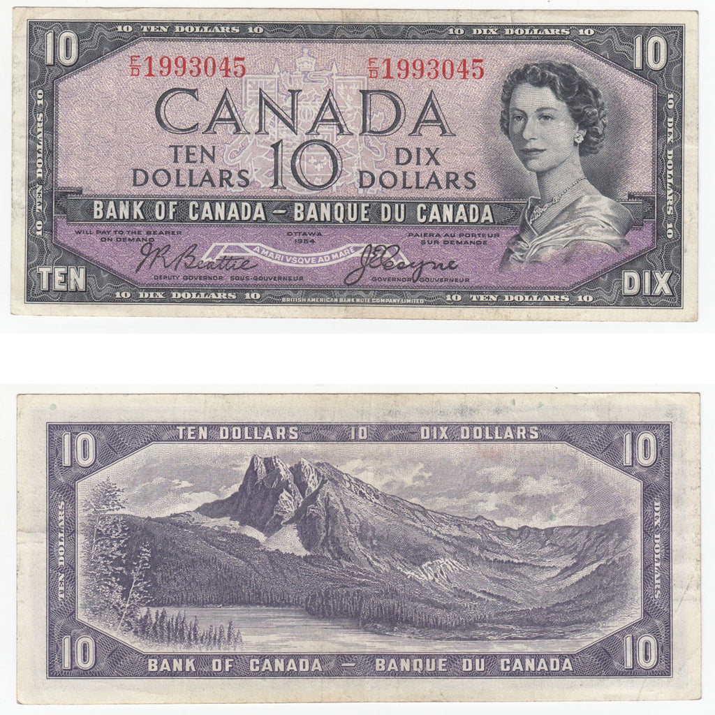 BC-32b 1954 Canada $10 Beattie-Coyne, Devil's Face, F/D, Very Fine (VF20)