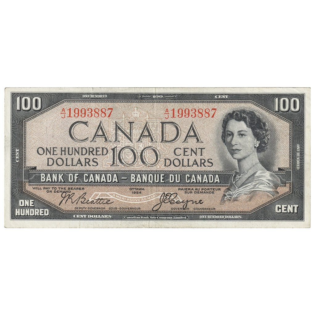 BC-35b 1954 Canada $100 Beattie-Coyne, Devil's Face, A/J, Very Fine (VF20)