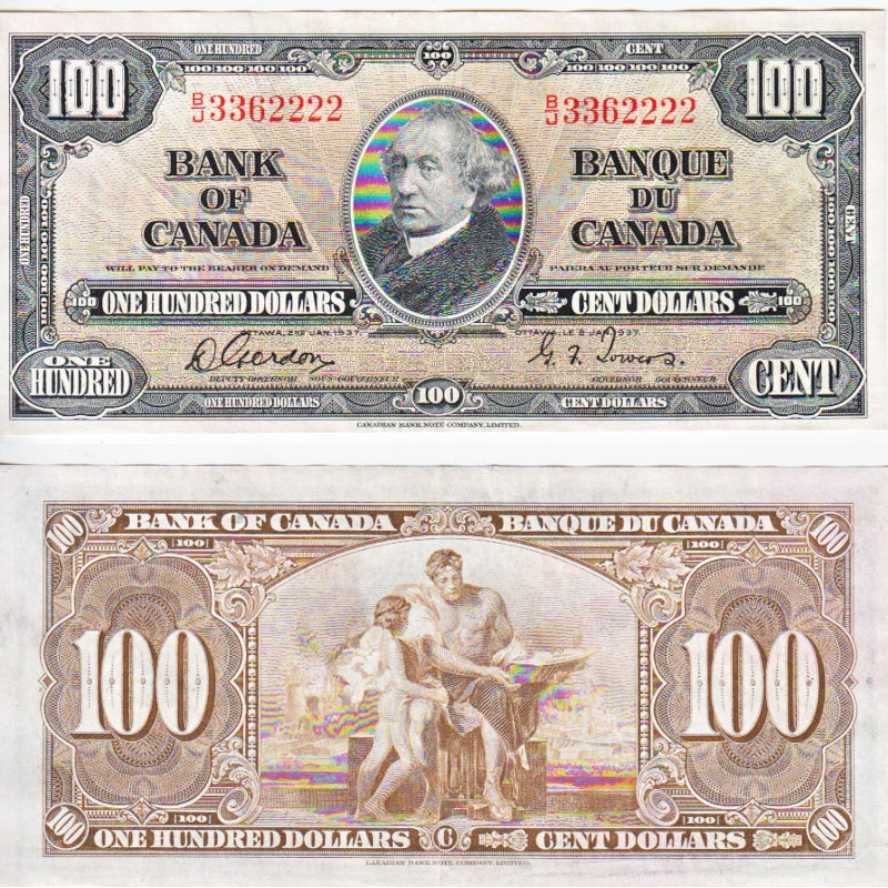 BC-27b 1937 Canada $100 Gordon-Towers, B/J, EF-AU (EF45)