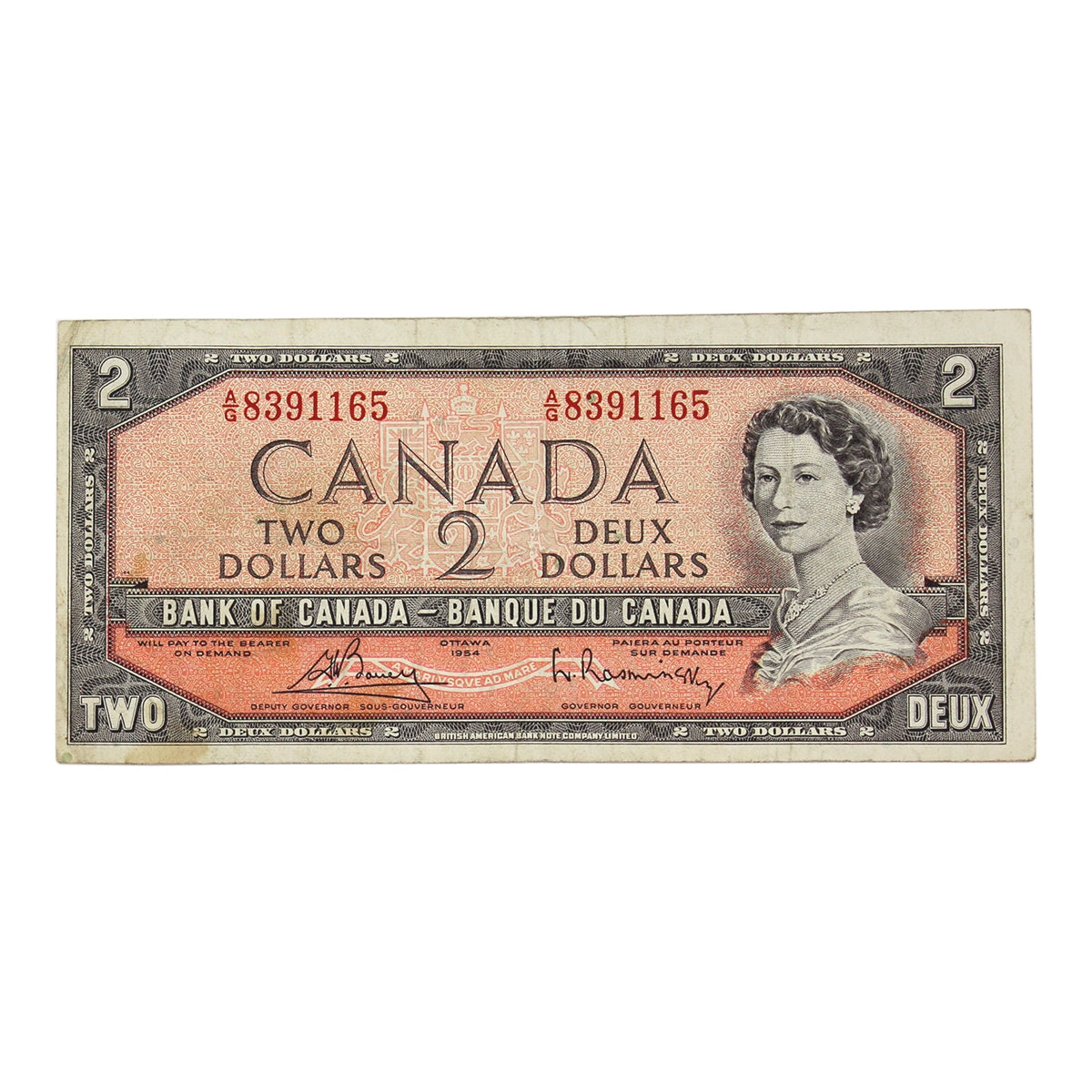 BC-38c 1954 Canada $2 Bouey-Rasminsky, A/G, CIRC