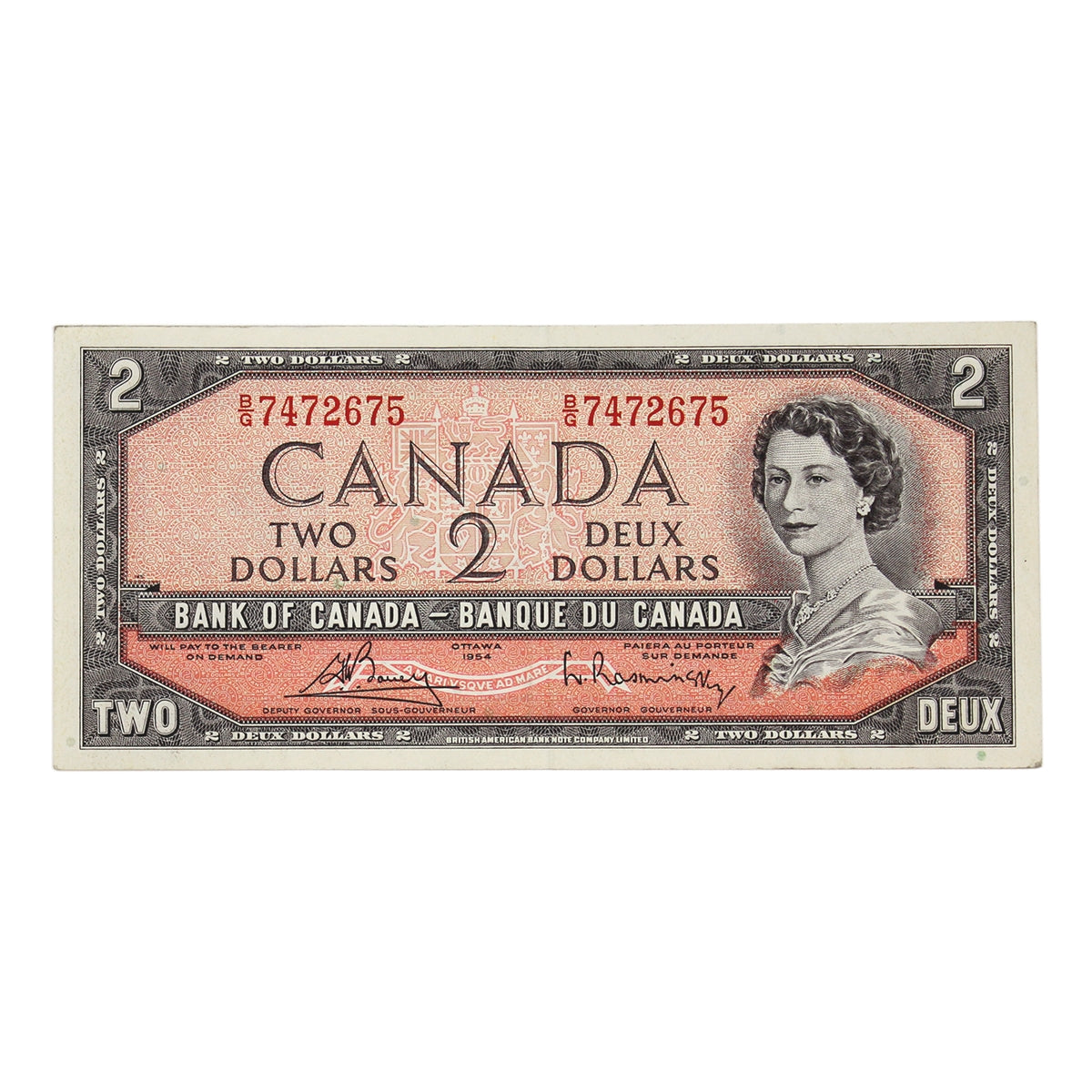 BC-38c 1954 Canada $2 Bouey-Rasminsky, B/G, VF-EF (VF30)