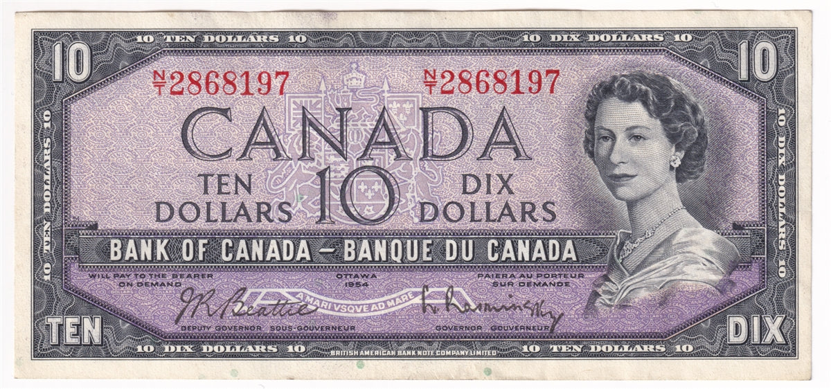 BC-40b 1954 Canada $10 Beattie-Rasminsky, N/T, EF-AU (EF45)