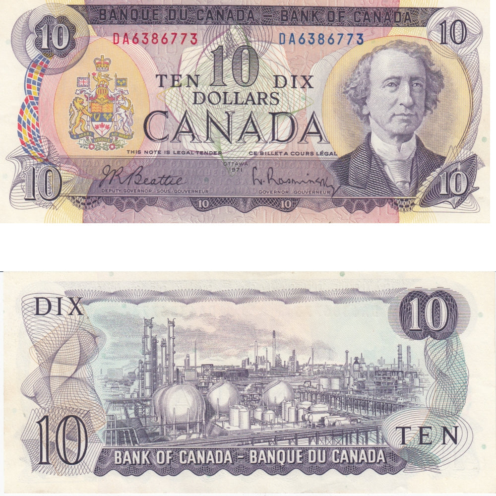 BC-49a 1971 Canada $10 Beattie-Rasminsky, DA, AU-UNC (AU55)