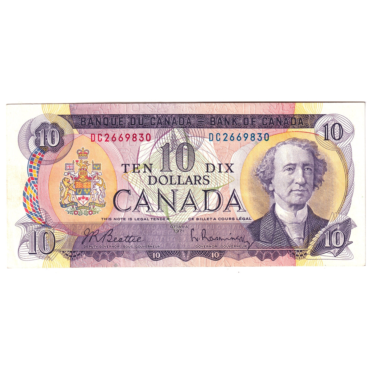 BC-49a 1971 Canada $10 Beattie-Rasminsky, DC, CIRC