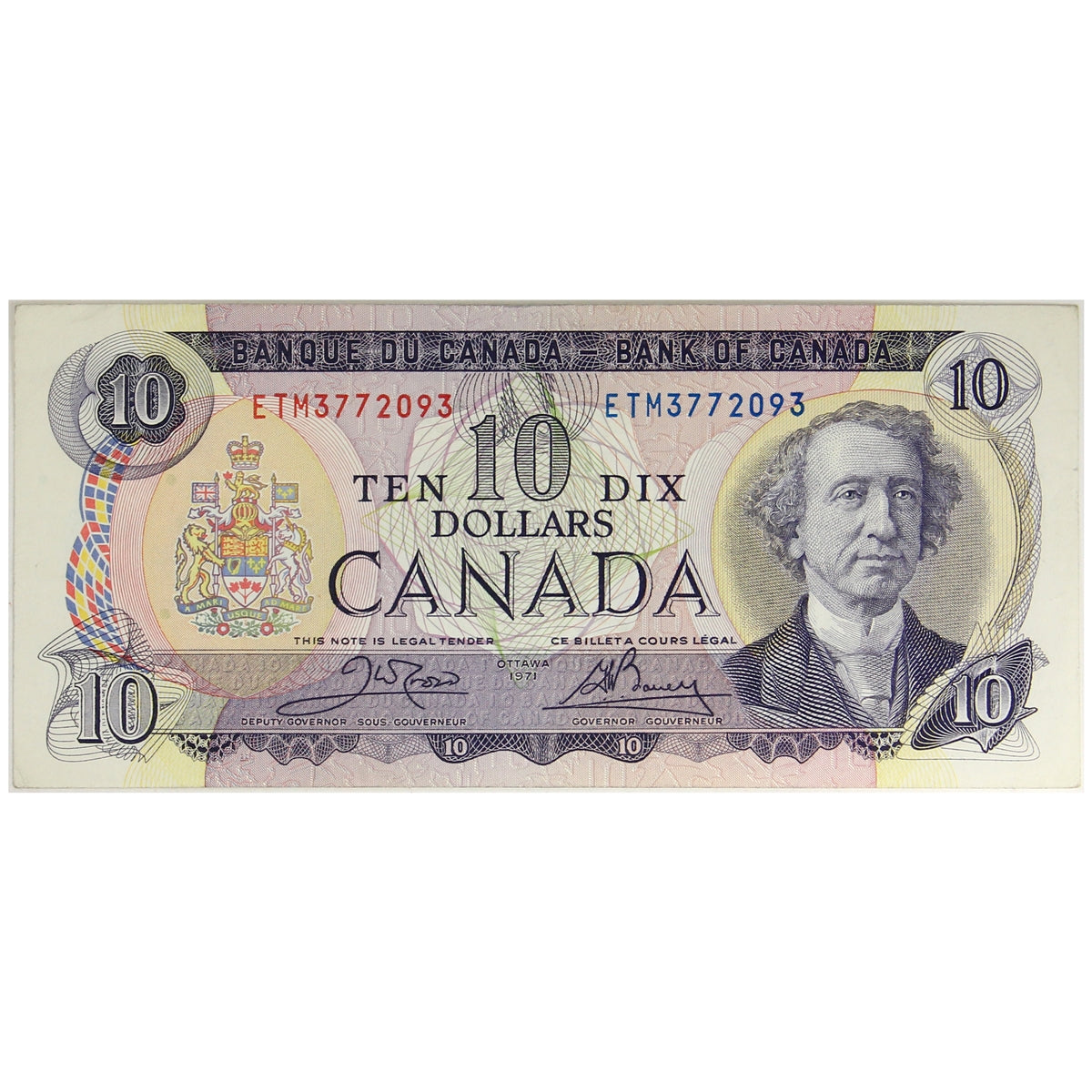 BC-49d 1971 Canada $10 Crow-Bouey, ETM, Circ