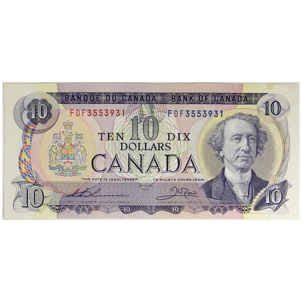 BC-49e 1971 Canada $10 Thiessen-Crow, FDF, Almost Uncirculated (AU50)