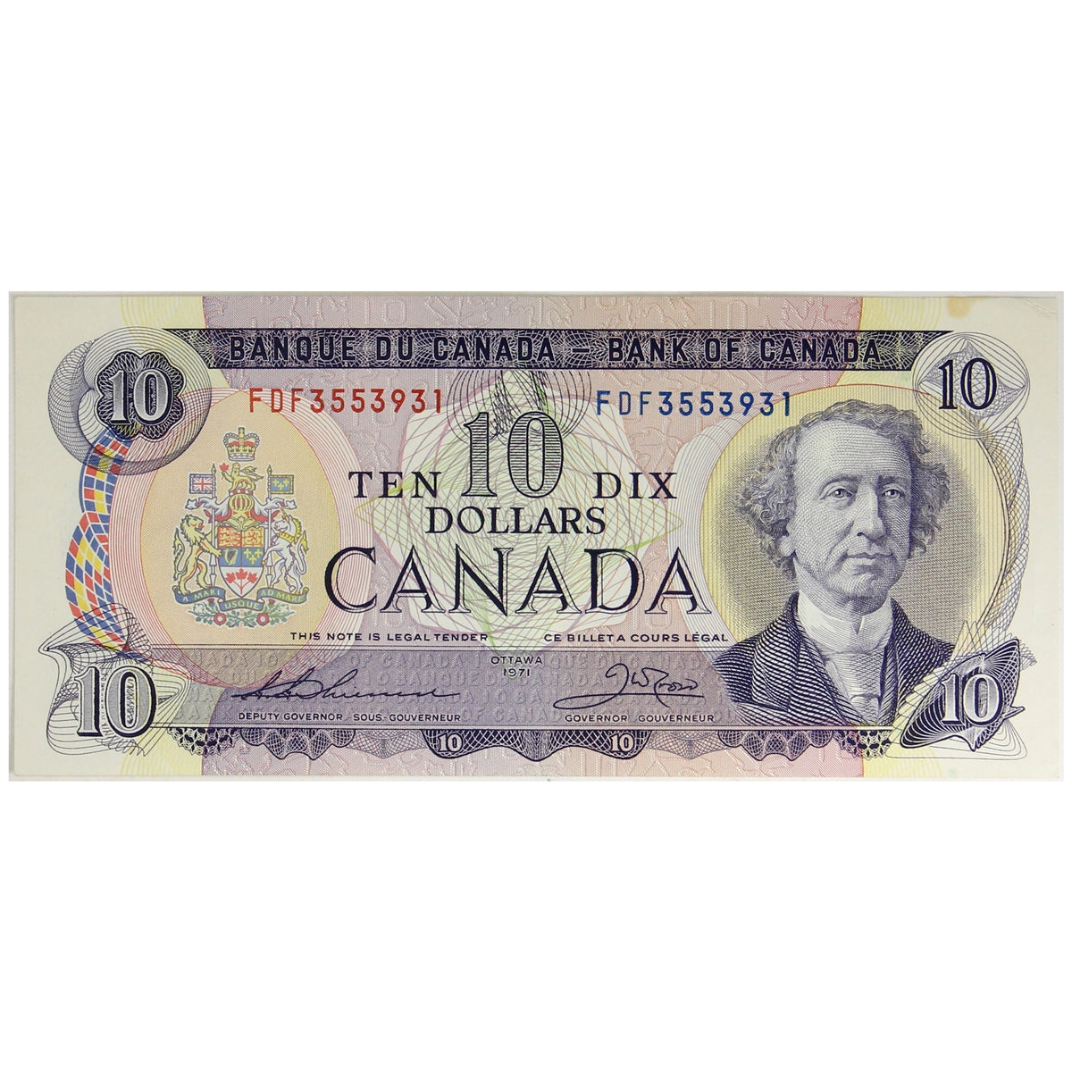 BC-49e 1971 Canada $10 Thiessen-Crow, FDF, Almost Uncirculated (AU50)