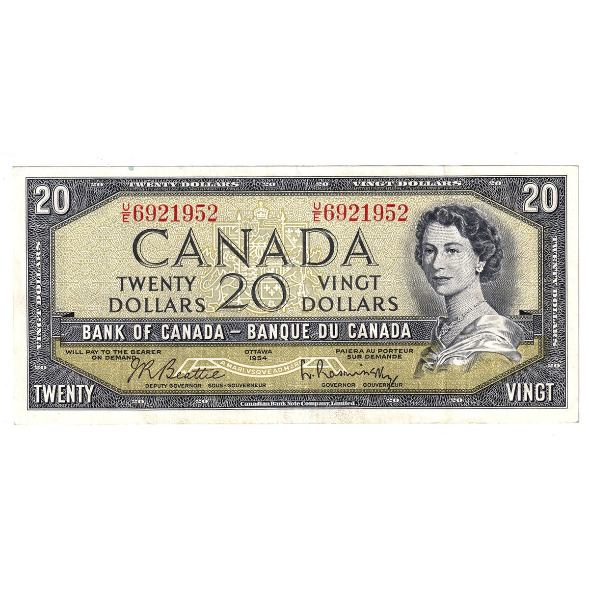 BC-41b 1954 Canada $20 Beattie-Rasminsky, U/E, EF