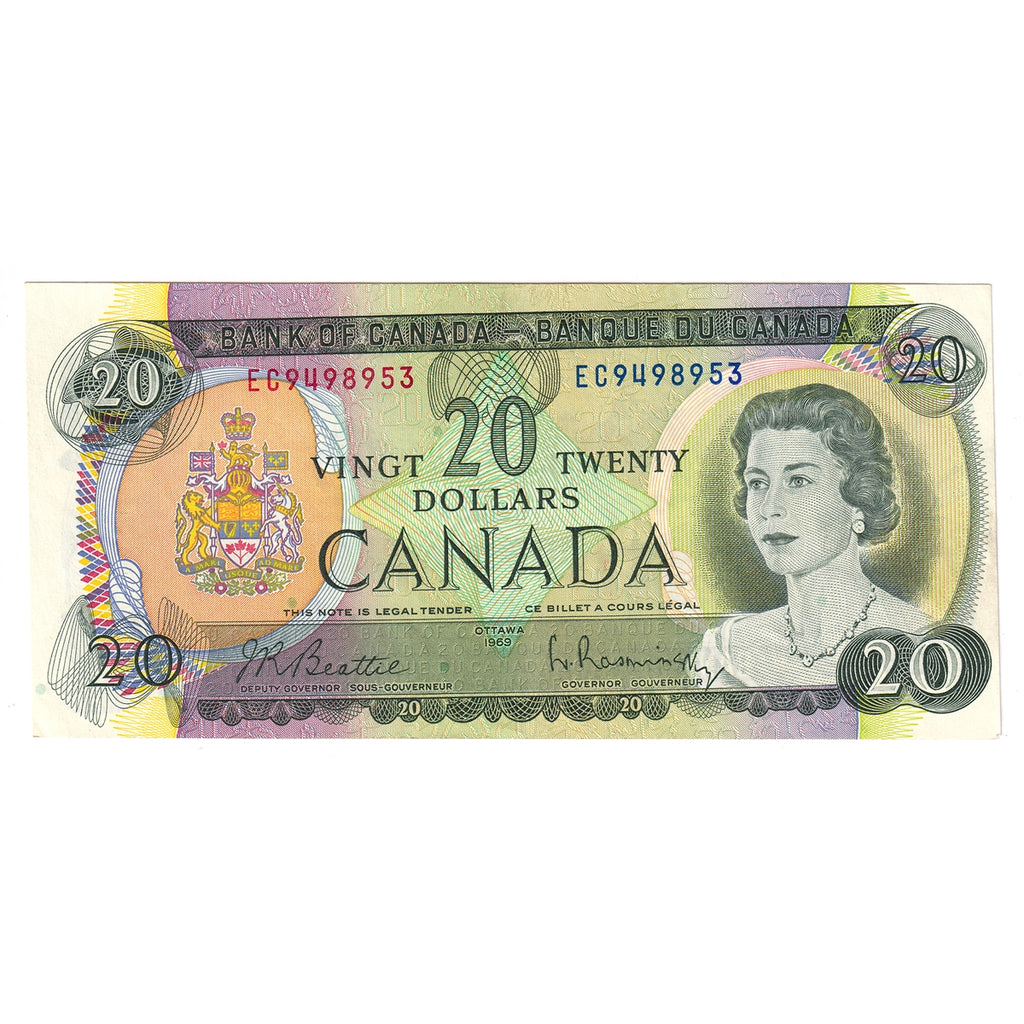 BC-50a 1969 Canada $20 Beattie-Rasminsky, EC, Almost Uncirculated (AU50)