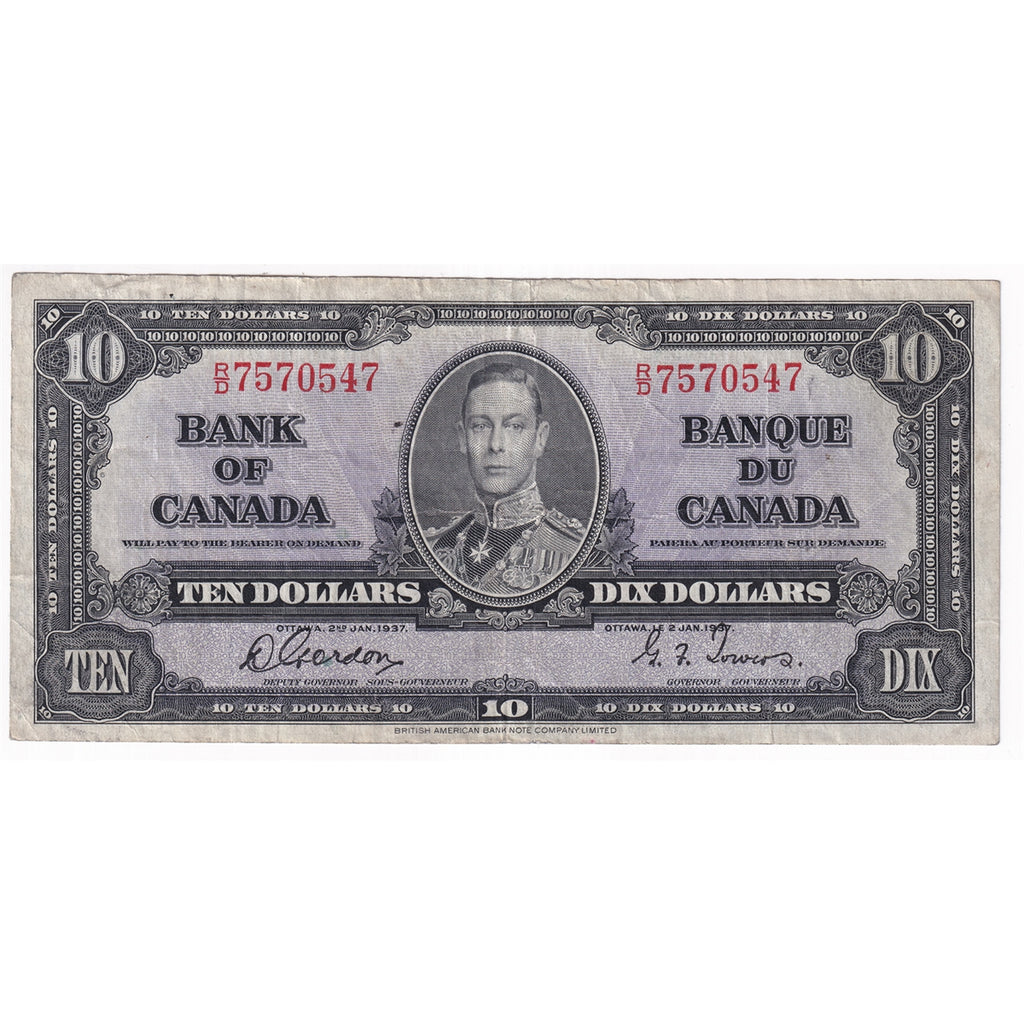 BC-24b 1937 Canada $10 Gordon-Towers, R/D, F-VF