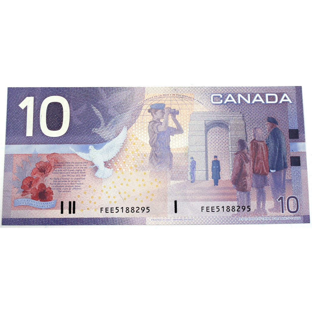 BC-63b 2002 Canada $10 Knight-Dodge, FEE, Almost Uncirculated (AU50)