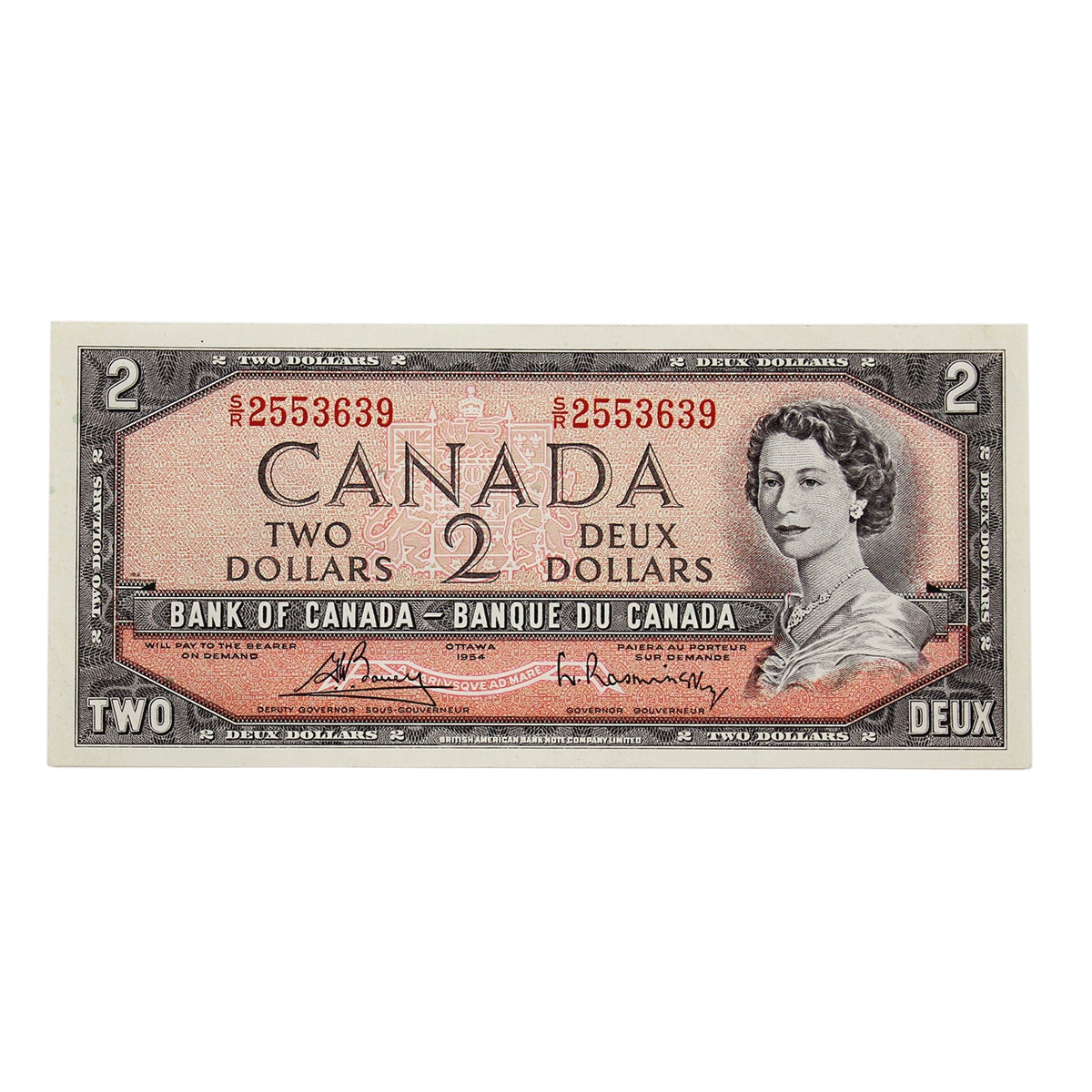 BC-38cT 1954 Canada $2 Bouey-Rasminsky, S/R, Test Note, VF-EF (VF30)