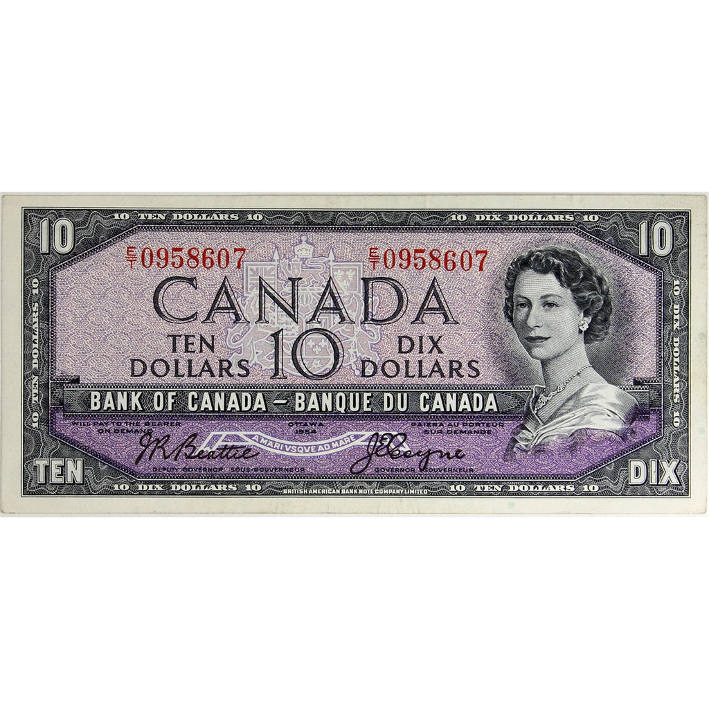 BC-40a 1954 Canada $10 Beattie-Coyne, E/T, Almost Uncirculated (AU50)