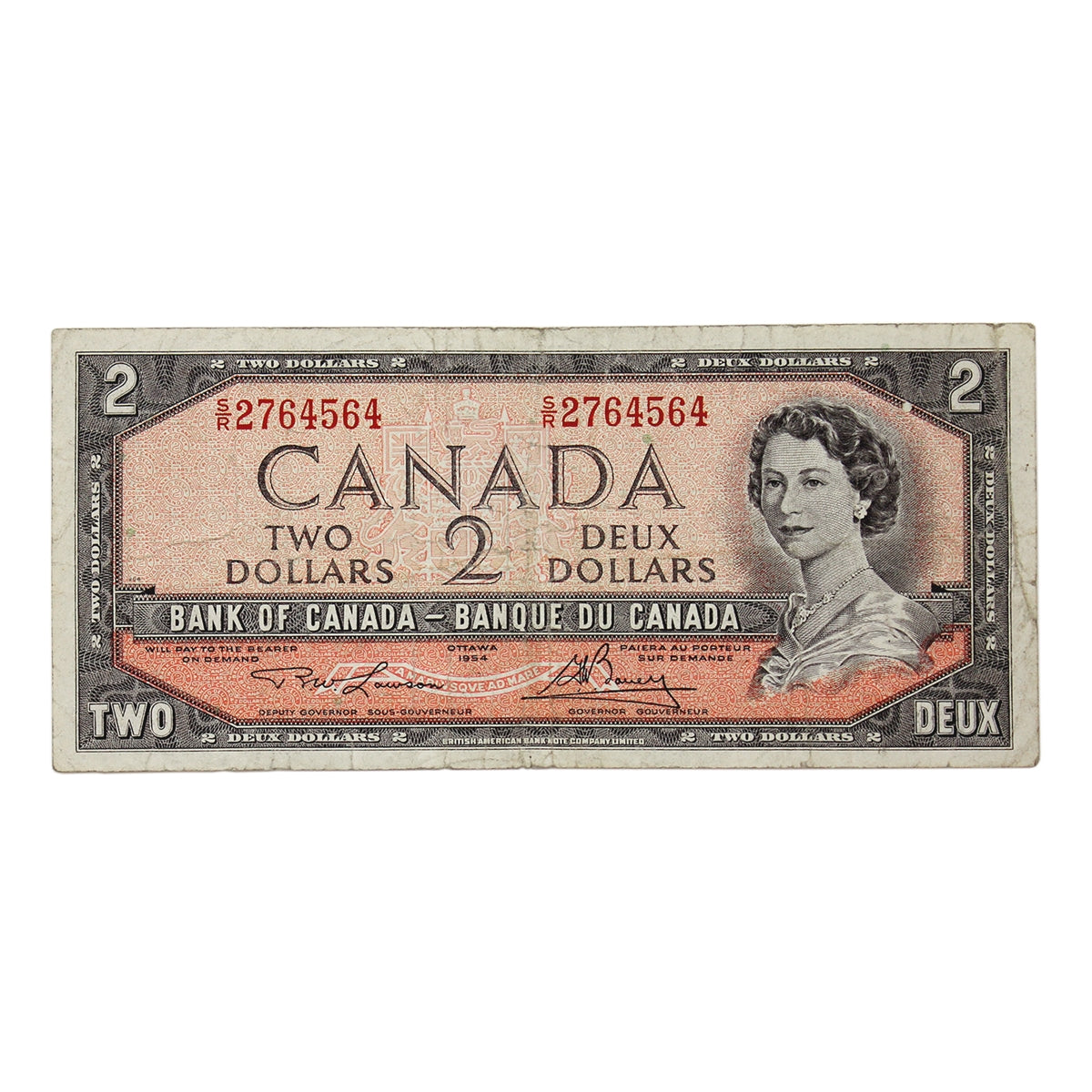BC-38dT 1954 Canada $2 Lawson-Bouey, S/R, Test Note, Fine (F12)