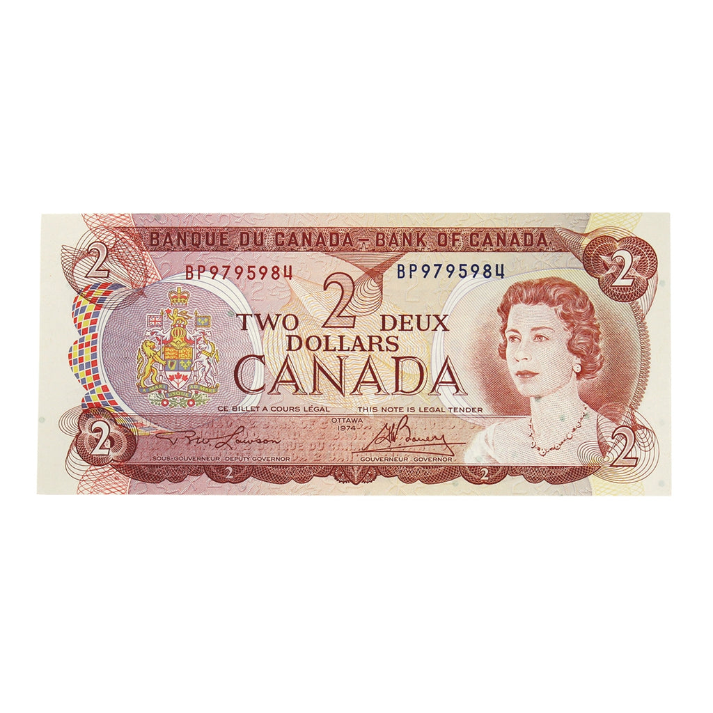 BC-47a 1974 Canada $2 Lawson-Bouey, BP, Original Tint, Almost Uncirculated (AU50)