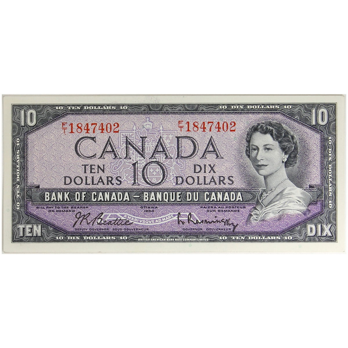 BC-40b 1954 Canada $10 Beattie-Rasminsky, F/T, AU-UNC (AU55)