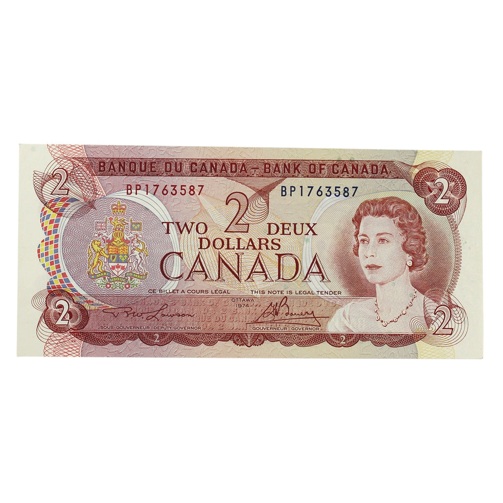 BC-47a 1974 Canada $2 Lawson-Bouey, BP, Modified Tint, AU-UNC (AU55)