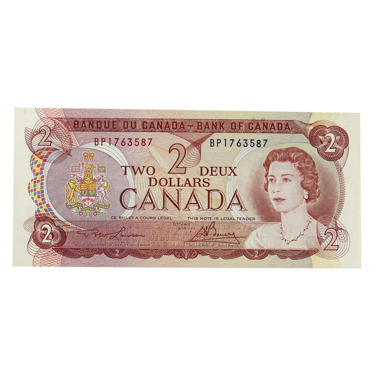 BC-47a 1974 Canada $2 Lawson-Bouey, BP, Modified Tint, AU-UNC (AU55)