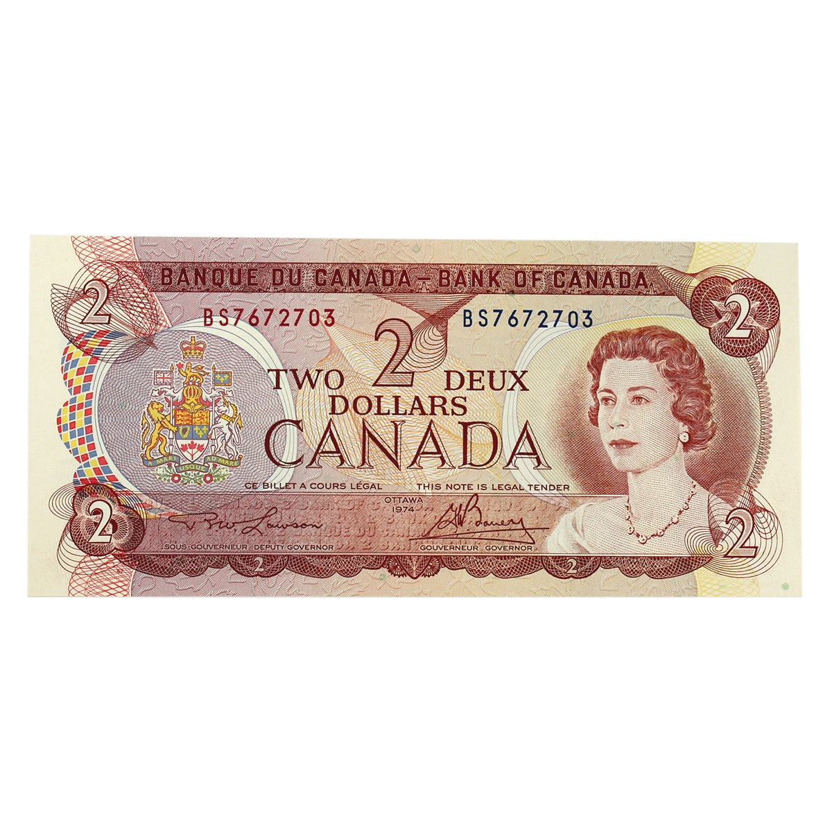 BC-47a 1974 Canada $2 Lawson-Bouey, BS, Choice Uncirculated (CUNC63)