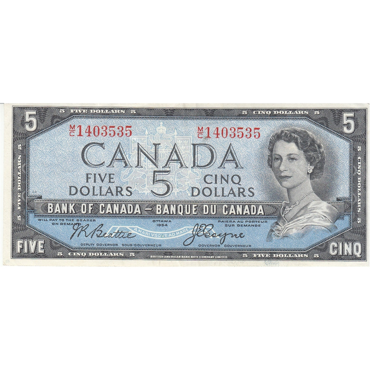BC-39a 1954 Canada $5 Beattie-Coyne, M/C, VF-EF (VF30)