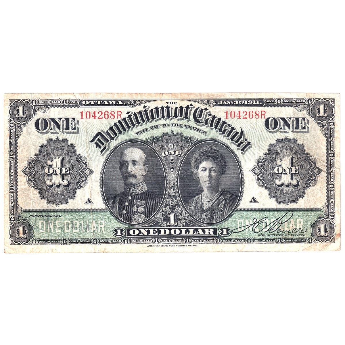 DC-18d 1911 Dominion $1 Various-Boville, Black Line, Very Fine (VF20)