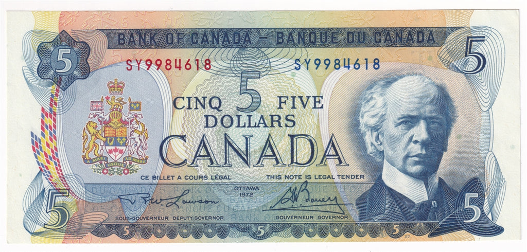 BC-48b 1972 Canada $5 Lawson-Bouey, SY, Almost Uncirculated (AU50)