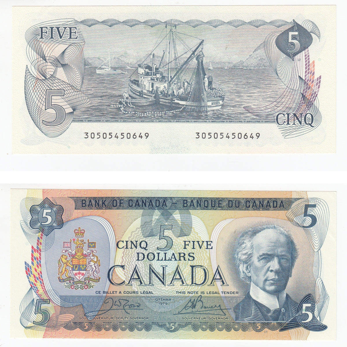 BC-53b 1979 Canada $5 Crow-Bouey, Almost Uncirculated (AU50)