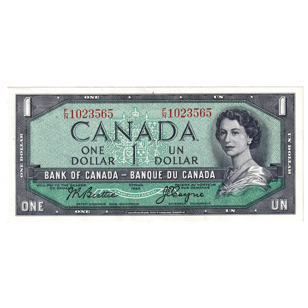 BC-37a 1954 Canada $1 Beattie-Coyne, F/N, Almost Uncirculated (AU50)