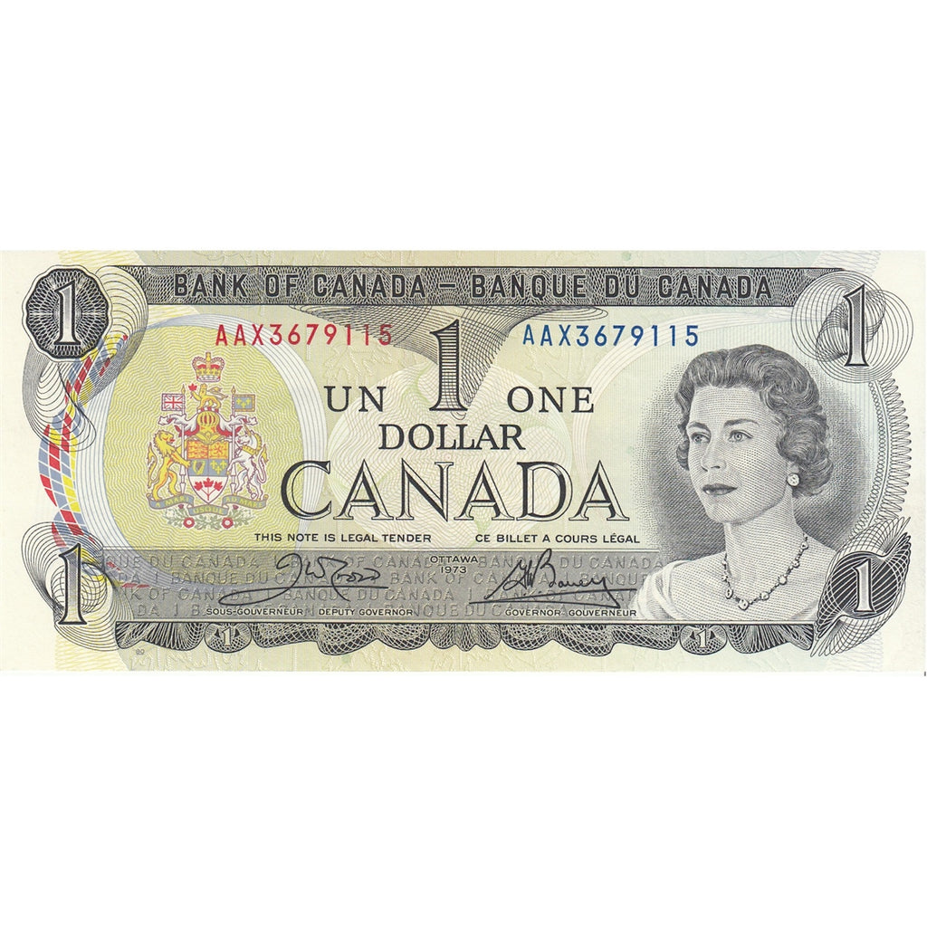 BC-46bA 1973 Canada $1 Crow-Bouey, AAX, AU-UNC (AU55)