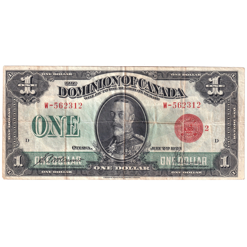 DC-25g 1923 Dominion $1 McCavour-Saunders, Red Seal, Group 2, VF-EF