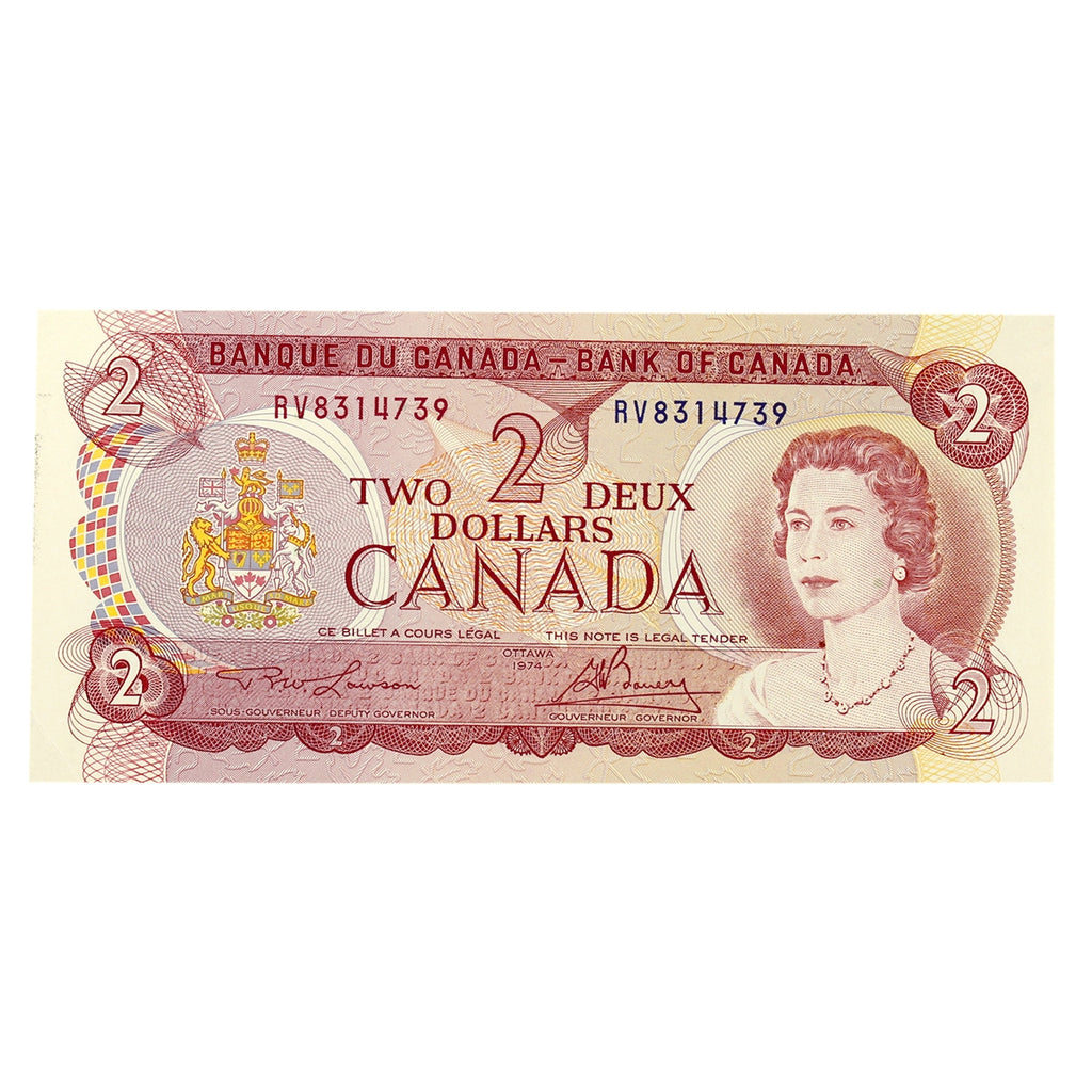 BC-47a 1974 Canada $2 Lawson-Bouey, RV, Almost Uncirculated (AU50)