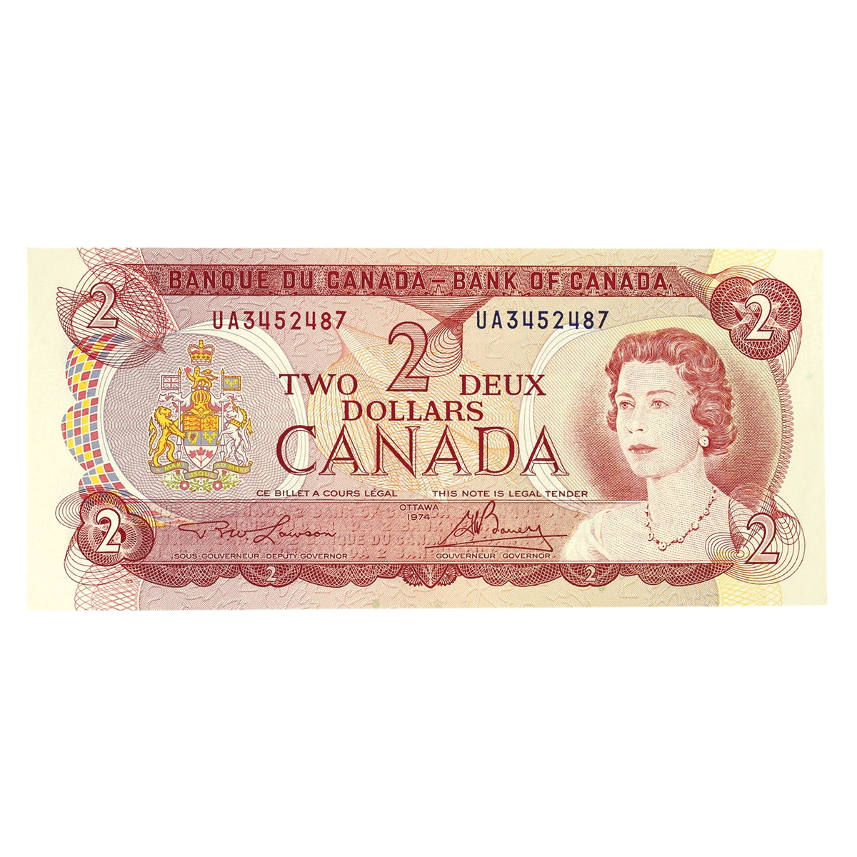 BC-47a 1974 Canada $2 Lawson-Bouey, UA, Extra Fine (EF40)