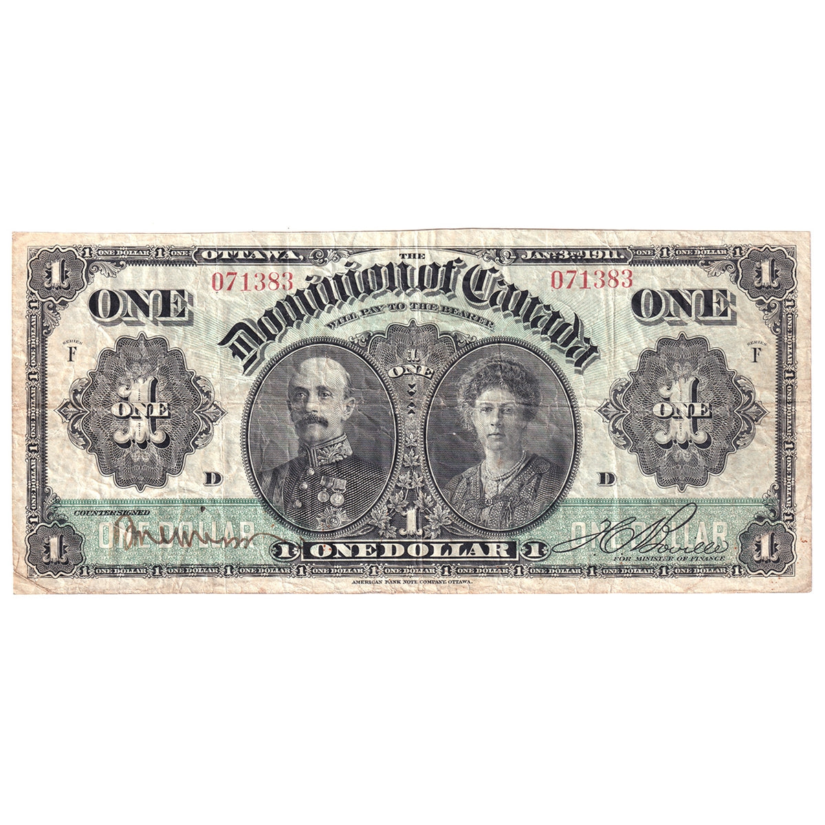 DC-18b 1911 Dominion $1 Various-Boville, Green Line, Very Fine (VF20)