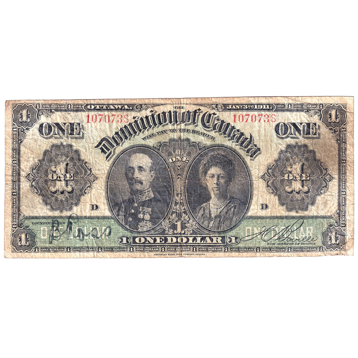 DC-18d 1911 Dominion $1 Various-Boville, Black Line, Fine (F12)