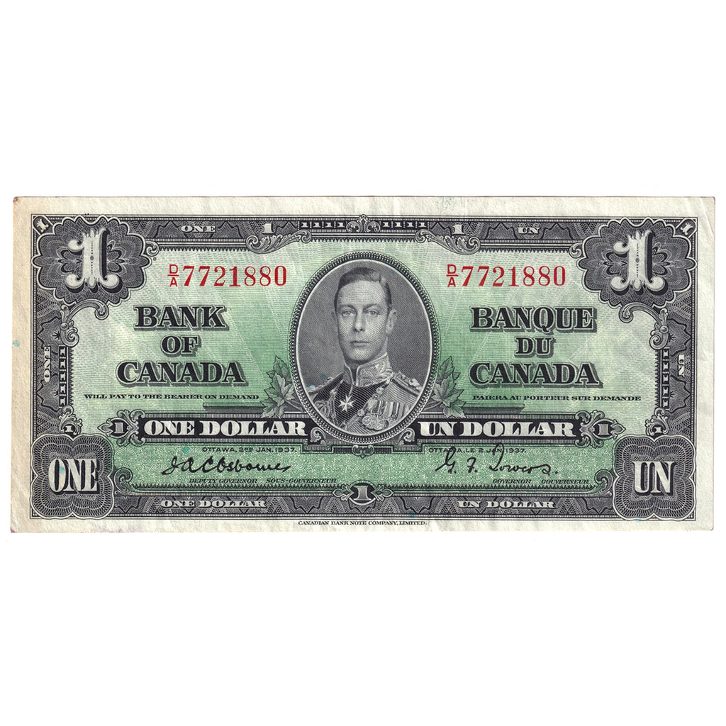 BC-21a 1937 Canada $1 Osborne-Towers, D/A, Extra Fine (EF40)