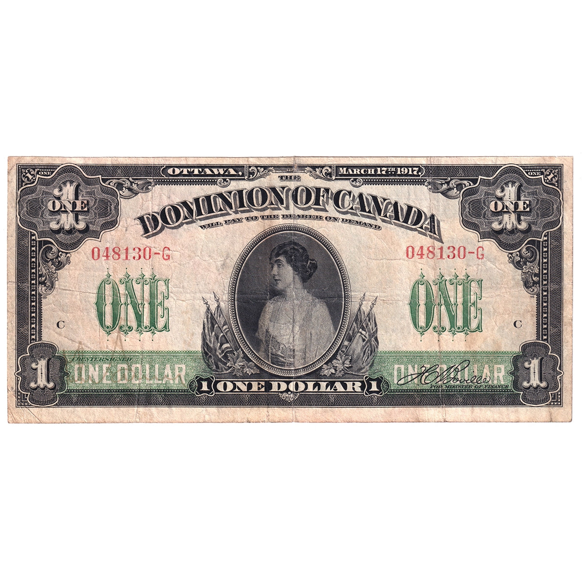 DC-23a 1917 Dominion $1 Various-Boville, No Seal, Series G, Fine (F12)