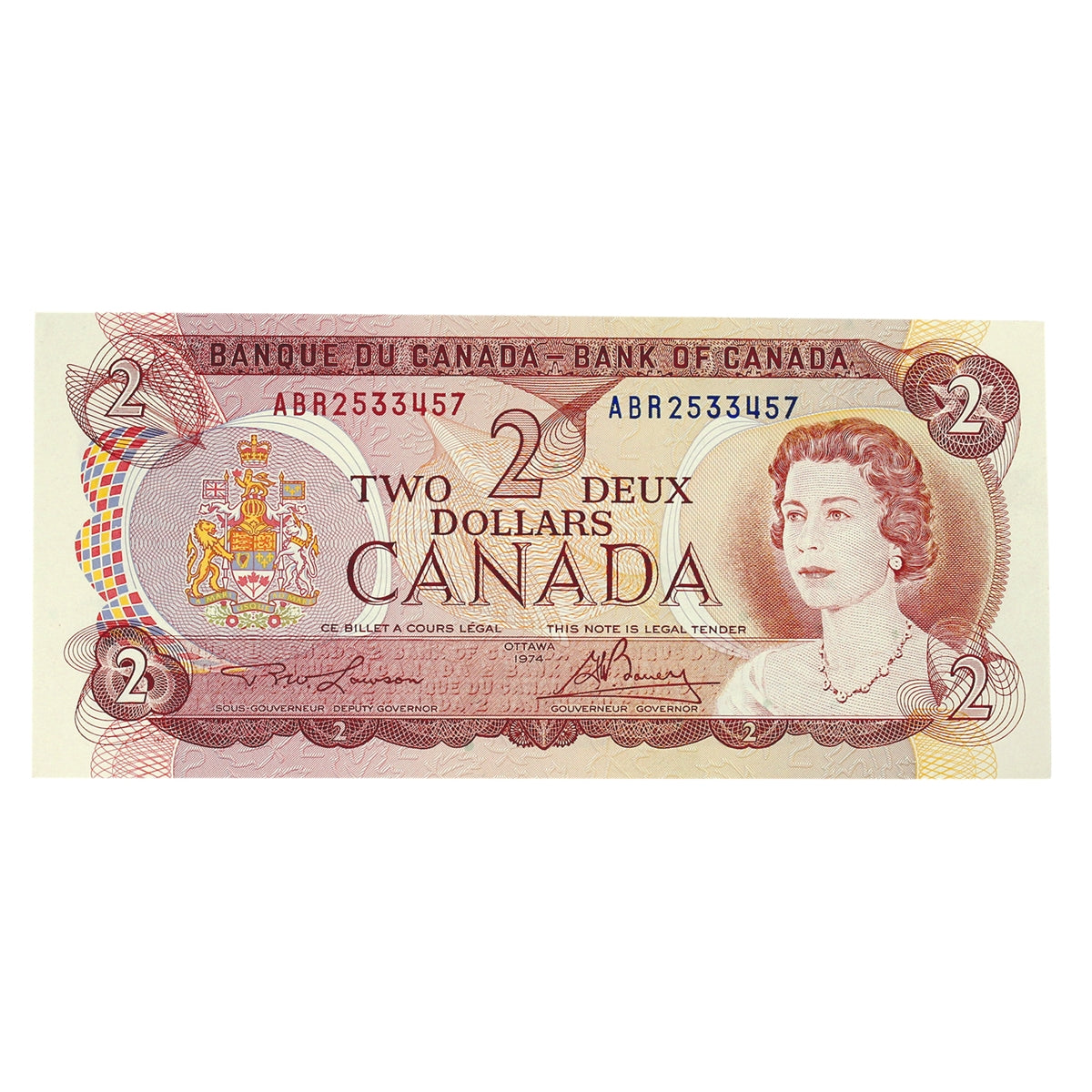 BC-47a-i 1974 Canada $2 Lawson-Bouey, ABR, Uncirculated (MS60)