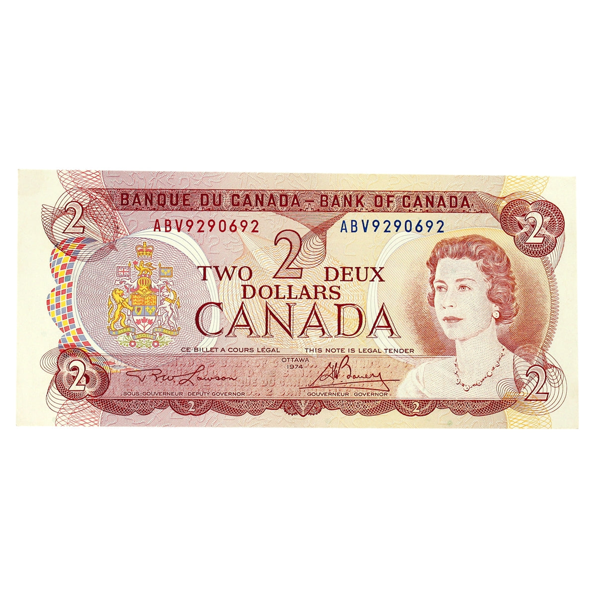BC-47a-i 1974 Canada $2 Lawson-Bouey, ABV, Almost Uncirculated (AU50)