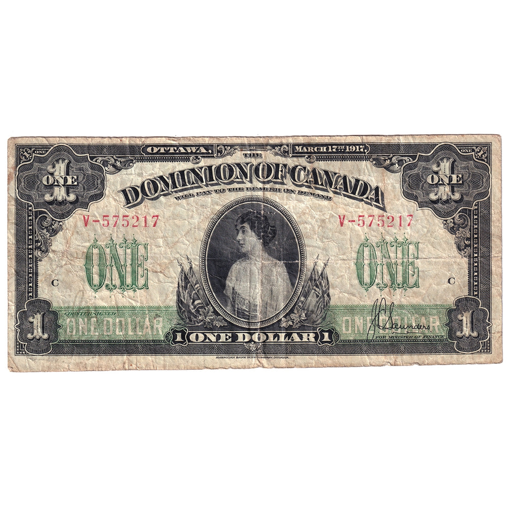 DC-23b 1917 Dominion $1 Various-Saunders, No Seal Series V, Fine (F12)