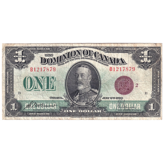 DC-25i 1923 Dominion $1 McCavour-Saunders, Bronze Seal, Group 2, Series B, F