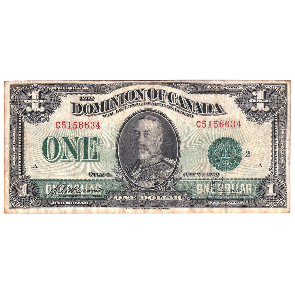 DC-25j 1923 Dominion $1 McCavour-Saunders, Green Seal, Group 2, Very Fine (VF20)