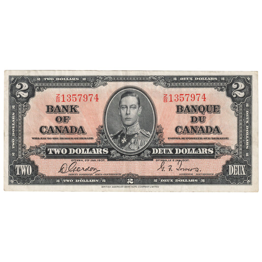 BC-22b 1937 Canada $2 Gordon-Towers, Z/B, VF-EF