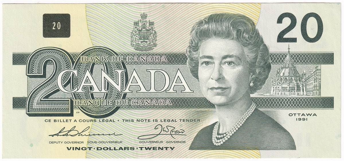BC-58a 1991 Canada $20 Thiessen-Crow, EIB, Almost Uncirculated (AU50)