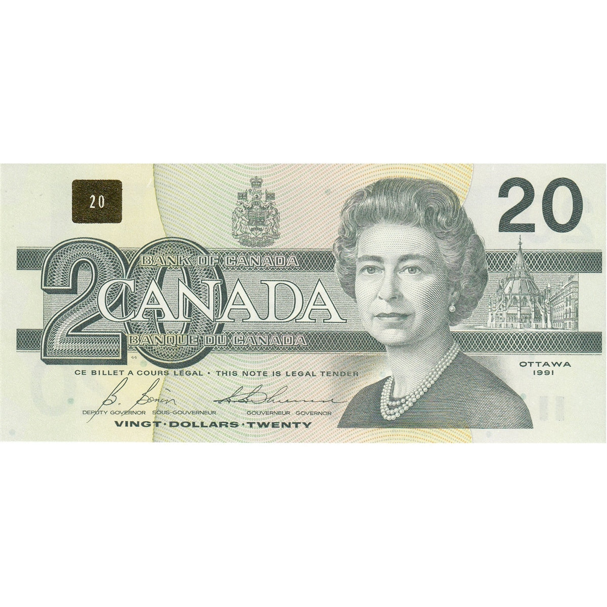 BC-58b-ii 1991 Canada $20 Bonin-Thiessen, ESZ w/o BPN, Almost Uncirculated (AU50)