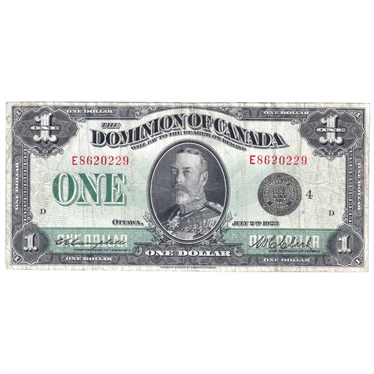 DC-25o 1923 Dominion $1 Campbell-Clark, Black Seal 4, F-VF