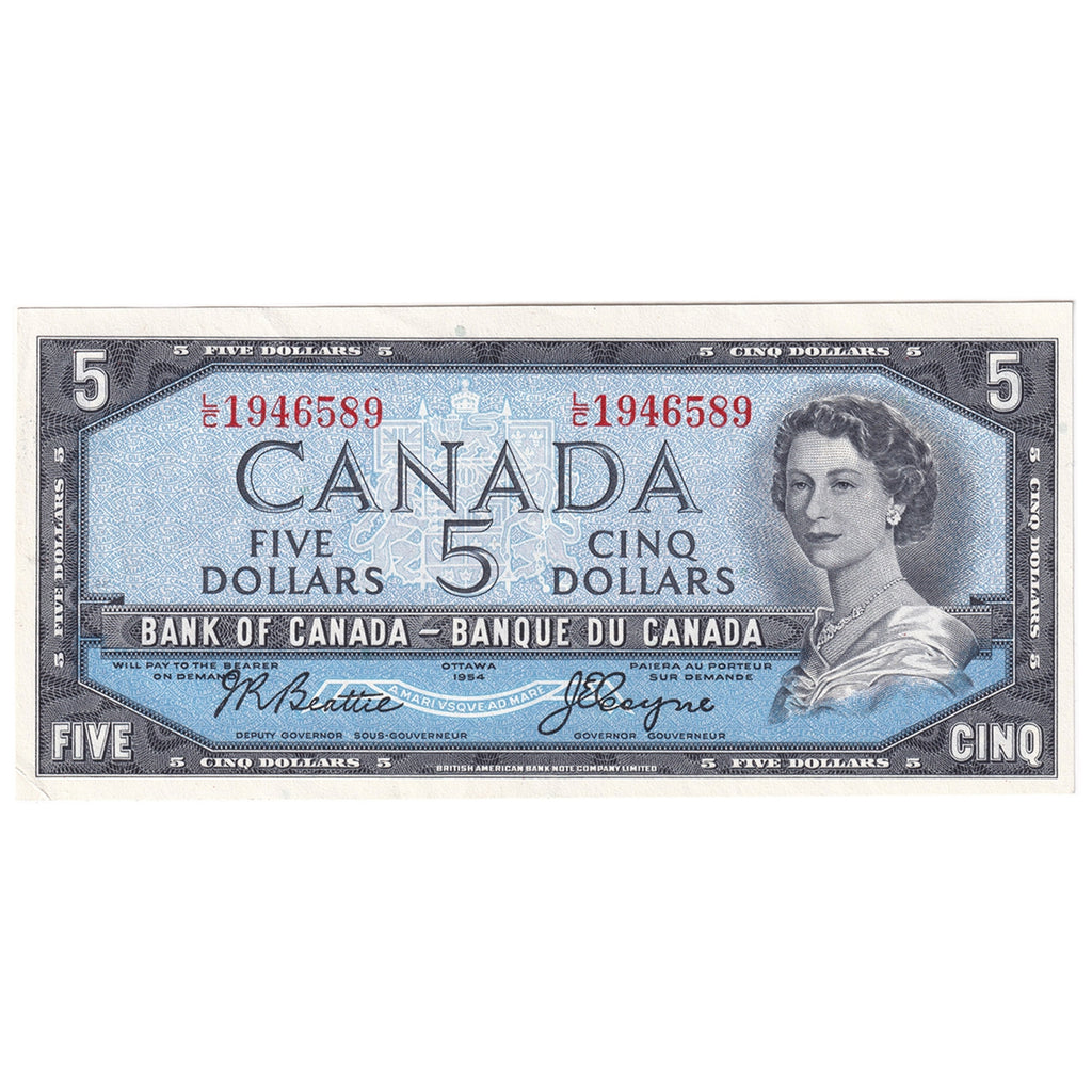 BC-39a 1954 Canada $5 Beattie-Coyne, L/C, Almost Uncirculated (AU50)