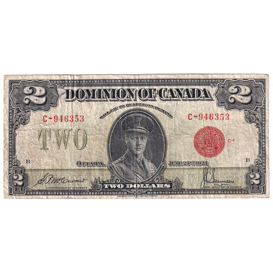 DC-26b 1923 Dominion $2 McCavour-Saunders, Red Seal, Group 1, F-VF