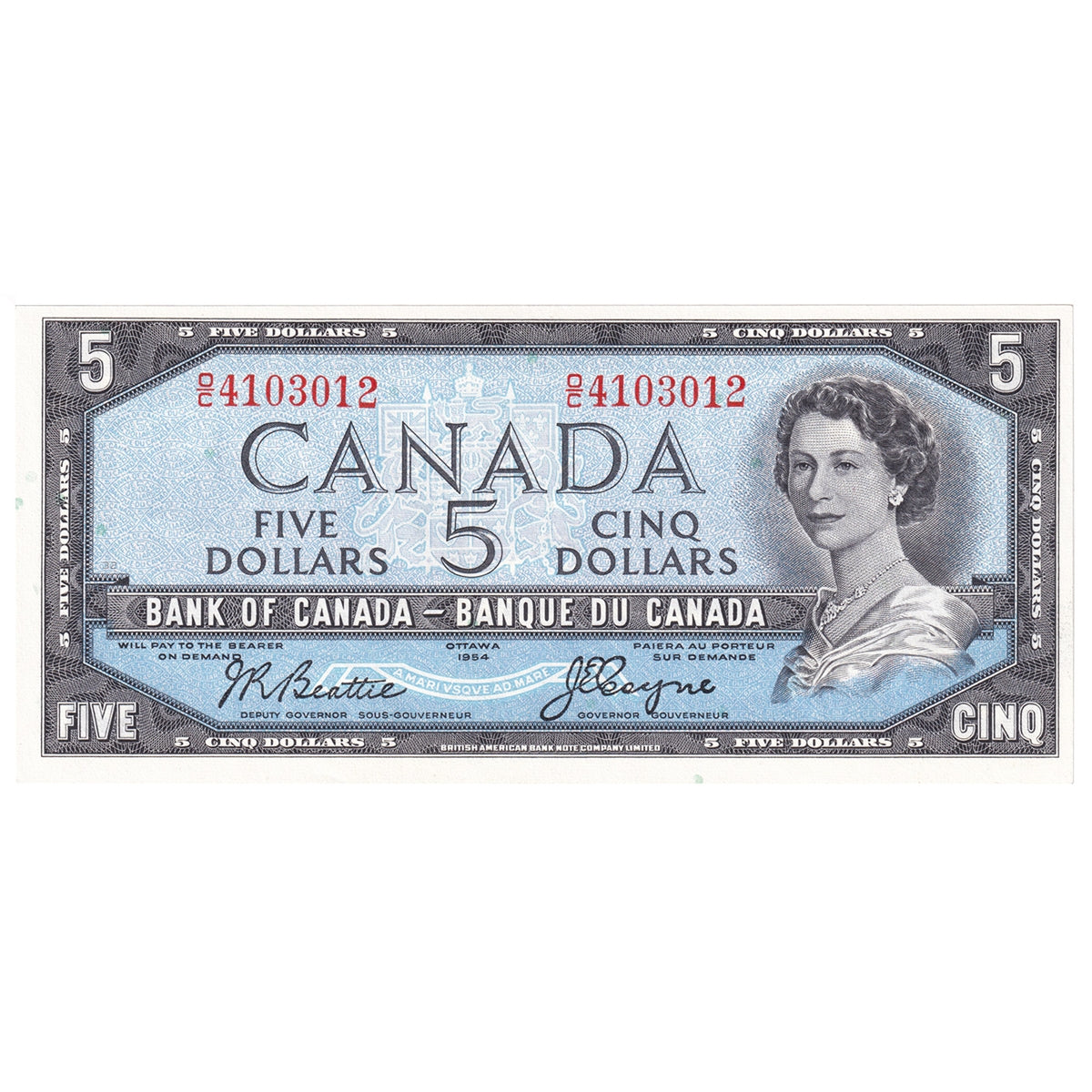 BC-39a 1954 Canada $5 Beattie-Coyne, O/C, Uncirculated (MS60)