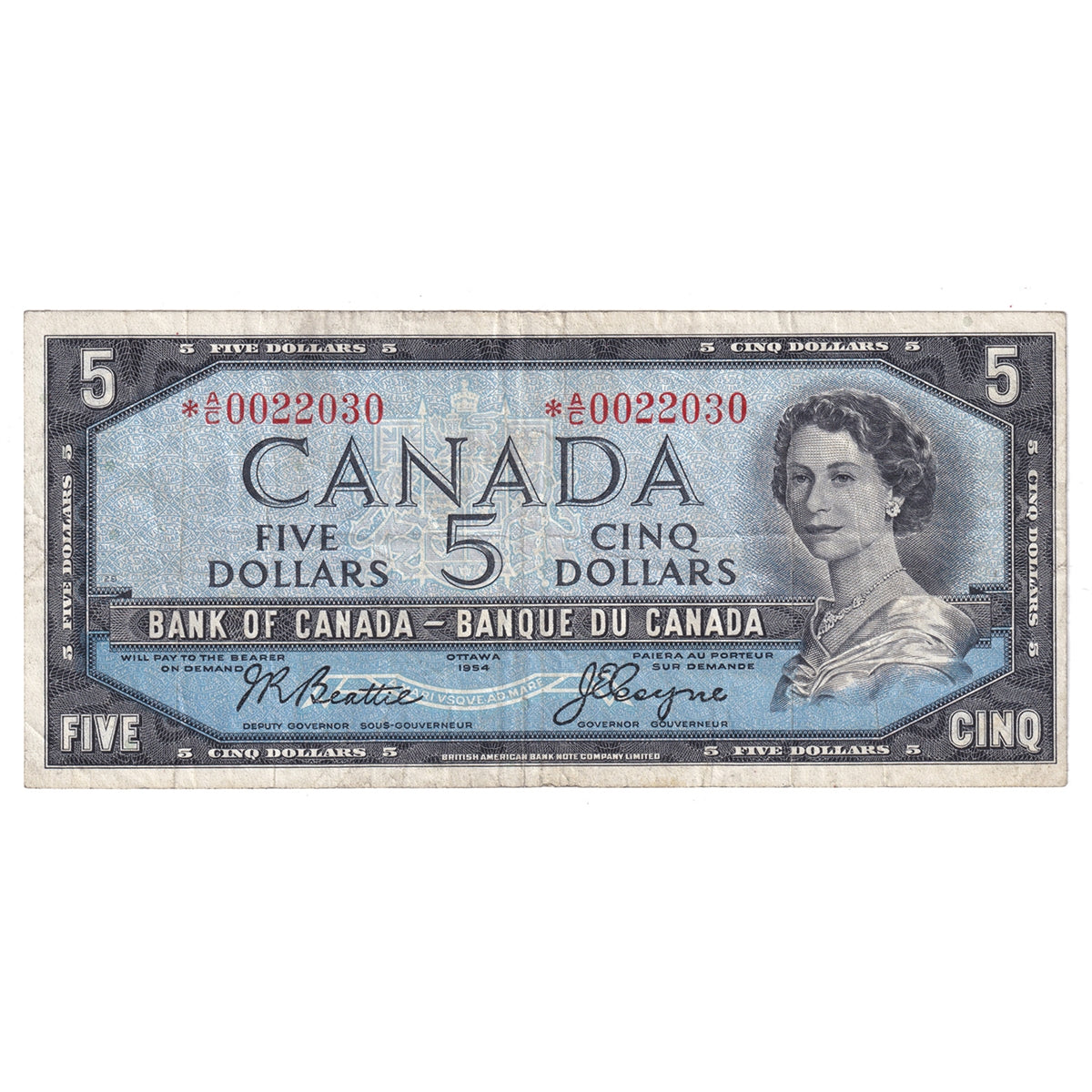 BC-39aA 1954 Canada $5 Beattie-Coyne, *A/C, Very Fine (VF20)